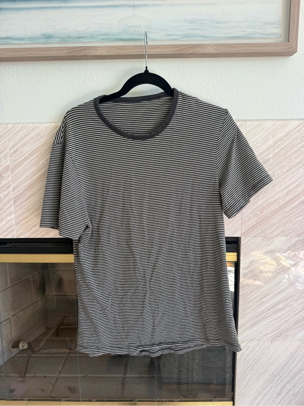 Lululemon Black and White Striped Crewneck T-Shirt